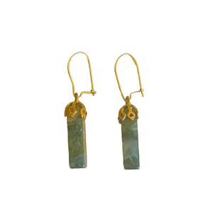 Handmade Green Jade Gold Tone Dangling Drop Earrings, Boho, Bohemian, Minimalist